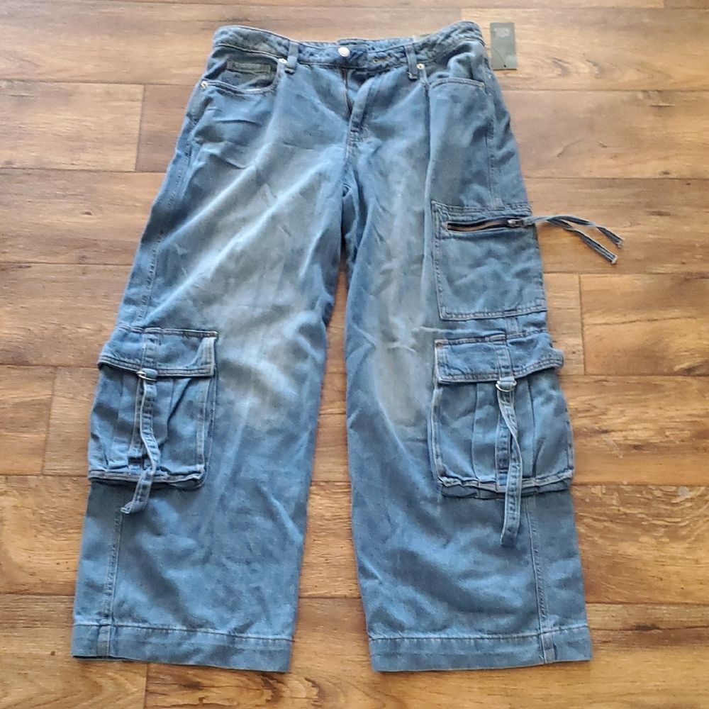 Wild Fable Gray Cargo Pants with Multiple Pockets & Tie Details New W Tag